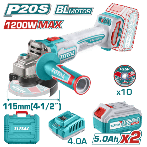 AMOLADORA 20V  115MM M14 1200W/MAX 2X5.0AH  TAGLI2211532 TOTAL