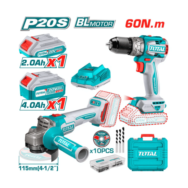 COMBO TALADRO 66NM + AMOLADORA 115M  1X2.0AH + 1X4.0AH  TCKLI20273 TOTAL