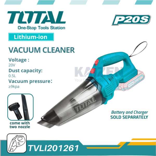 ASPIRADORA LI-ION 20V 0.5L PRESION 9KPA TVLI201261 TOTAL