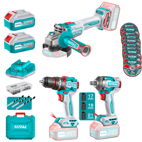 COMBO 20V AMOLADORA + TALADRO + LLAVE IMPACTO 2X4.0AH TOSLI241291  TOTAL
