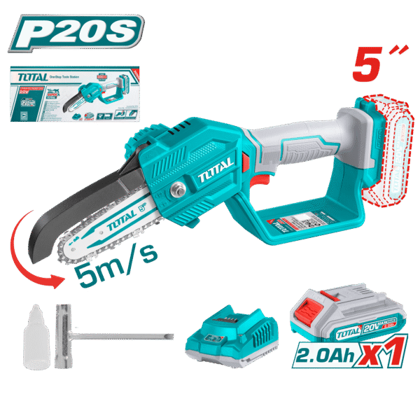 SIERRA DE CADENA PODADORA LI-ION 20V 5’’ 13CM 1X2.0AH TGSLI20581 TOTAL