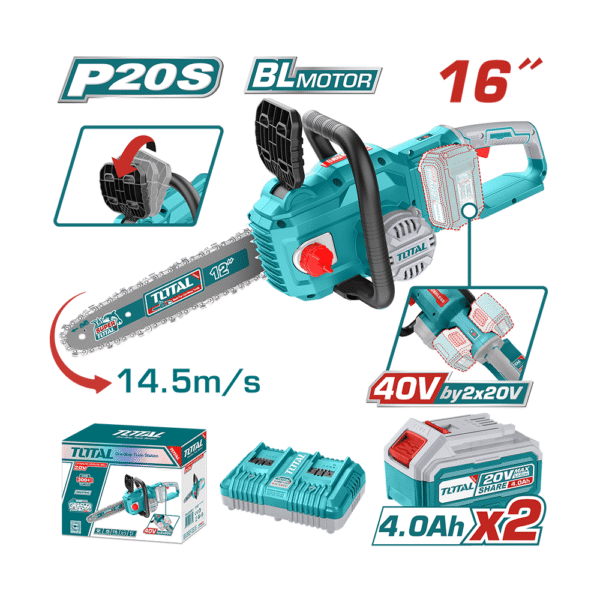 SIERRA DE CADENA LI-ION 40V 16’’ 14.5M/S 2X4.0AH TGSLI401682 TOTAL