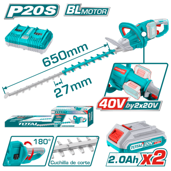 CORTASETOS LI-ION 40V 3600SPM  2X2.0AH MANGO 180º INDUSTRIAL THTLI400282 TOTAL,
